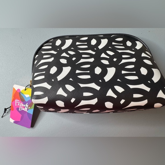 French Bull Handbags - French Bull Black and White print dome shaped Cosmetic Bag